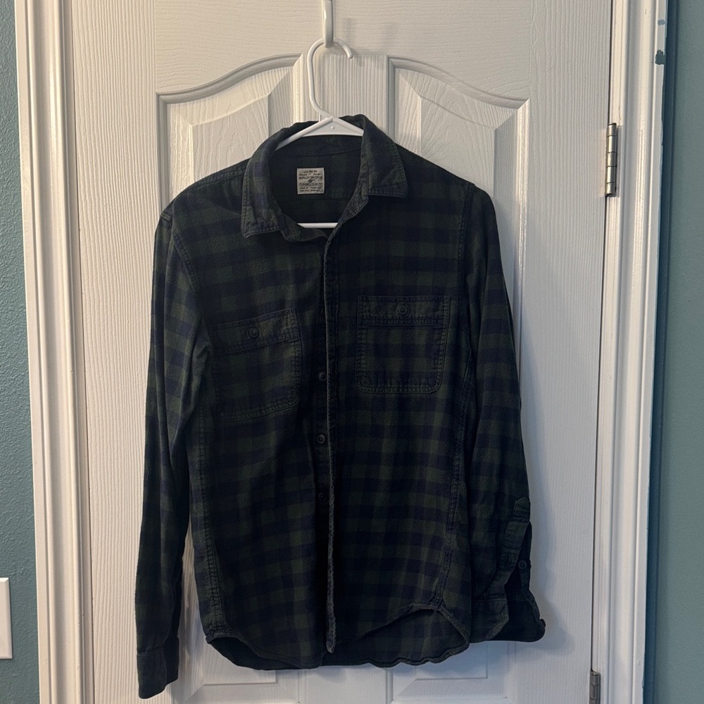Jcrew Green and navy Plaid flannel Button-Up Shirt
